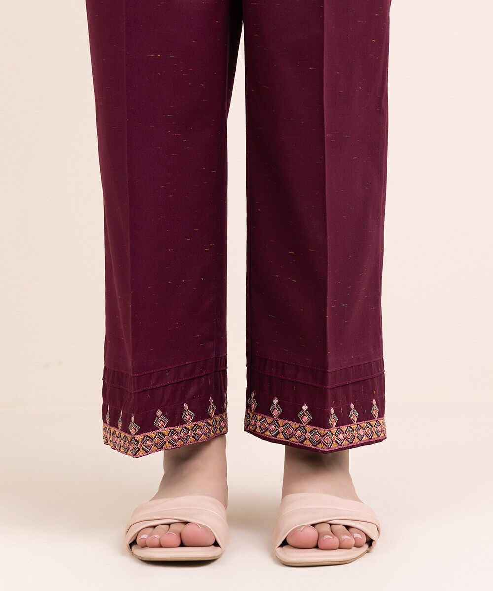 Women's Pret Multineps Pink Embroidered Straight Pants