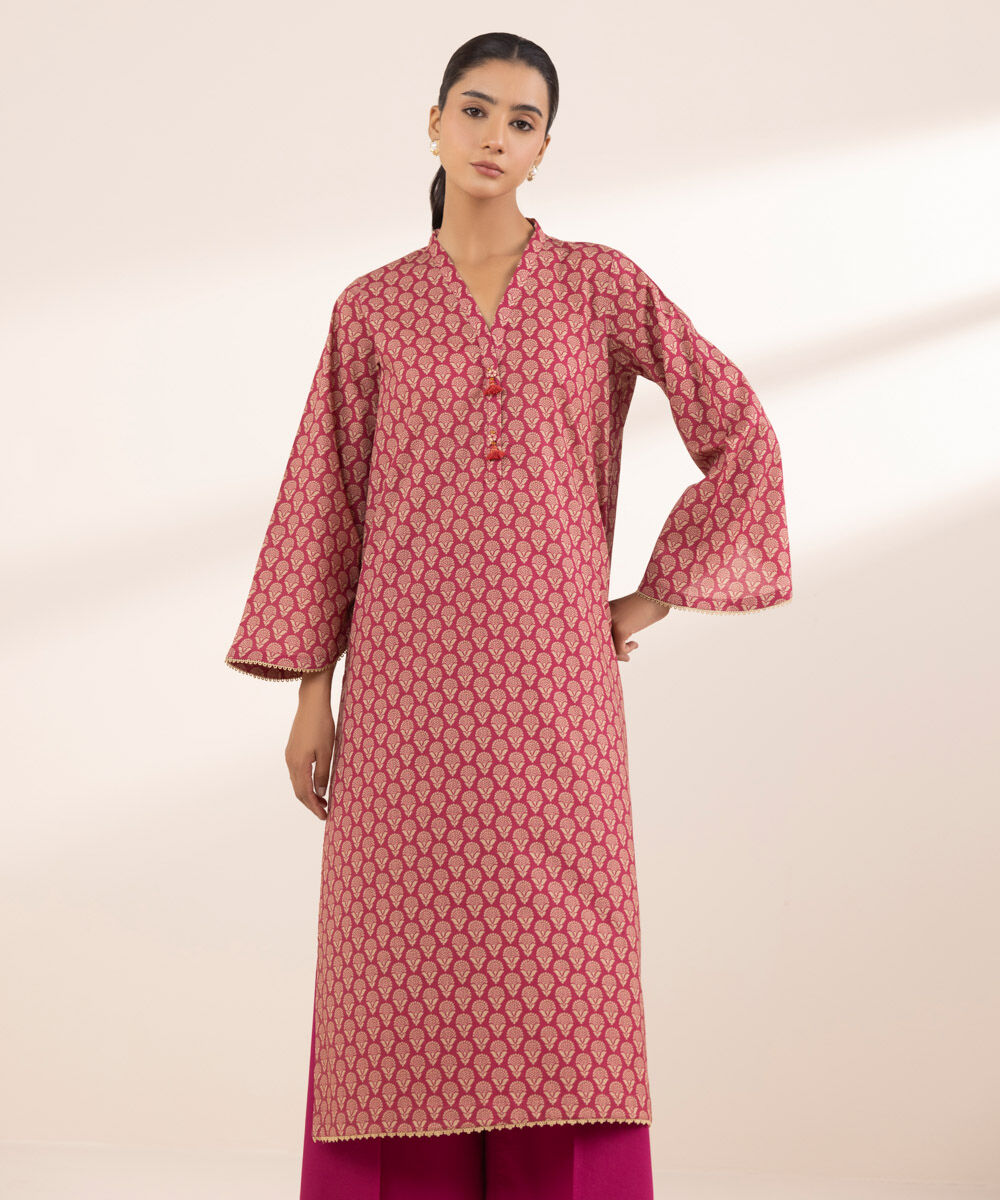 Women's RTW Cross Hatch Pink Printed A-Line Shirt