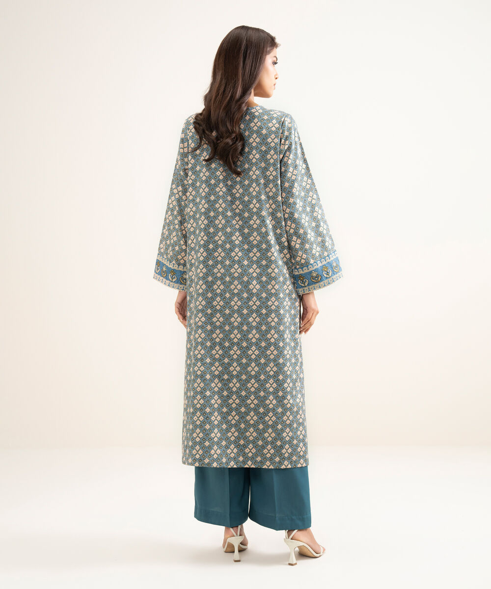 Women's RTW Lawn Embroidered Blue A-Line Shirt