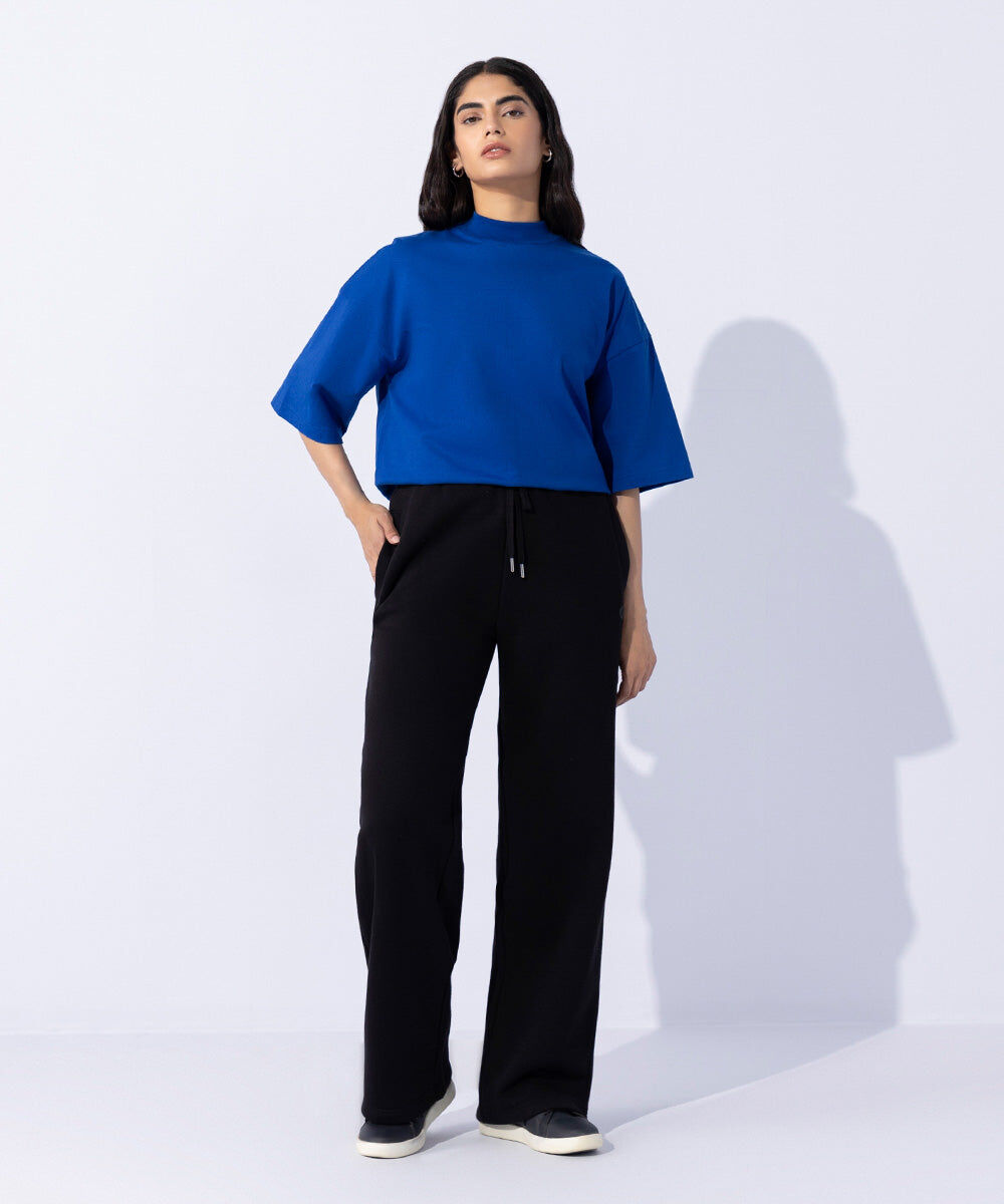 Woman - Blue T-Shirt with Raised Neck