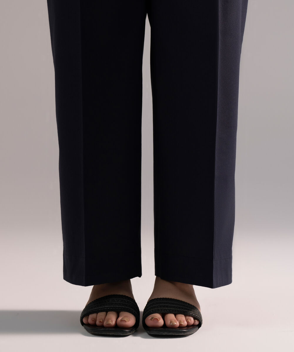 Women's RTW Cambric Solid Black Straight Pants