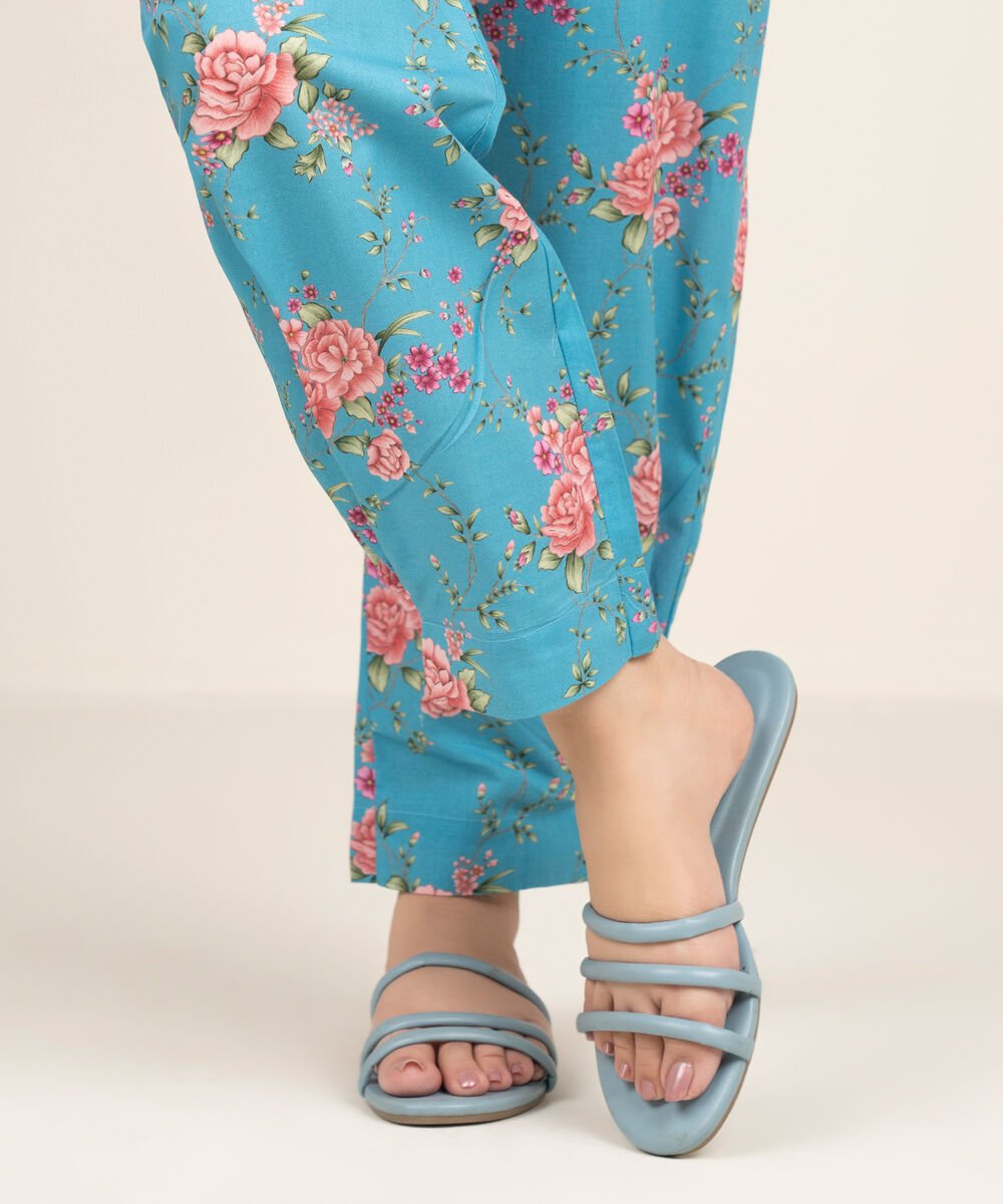 Women's RTW Cambric Printed Blue Skinny Shalwar