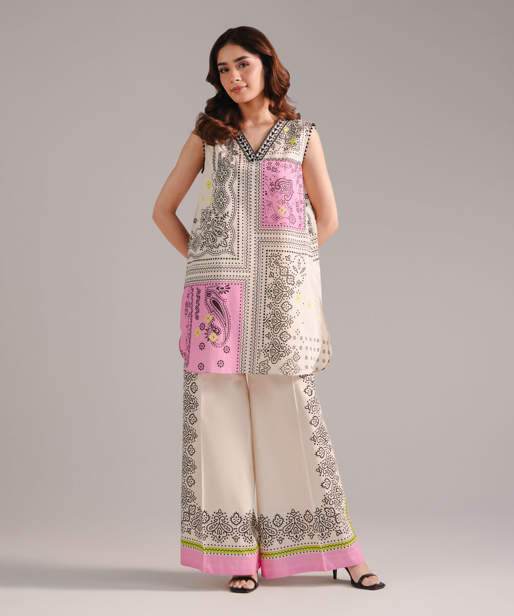 Women's RTW Lawn Printed Beige Straight Shirt