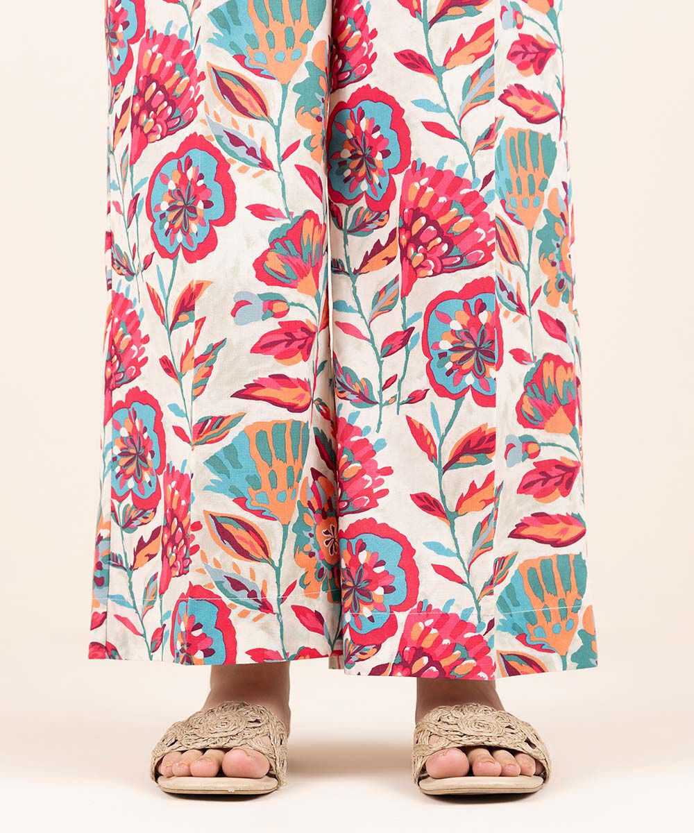 Women's Pret Cambric Off White Printed Culottes
