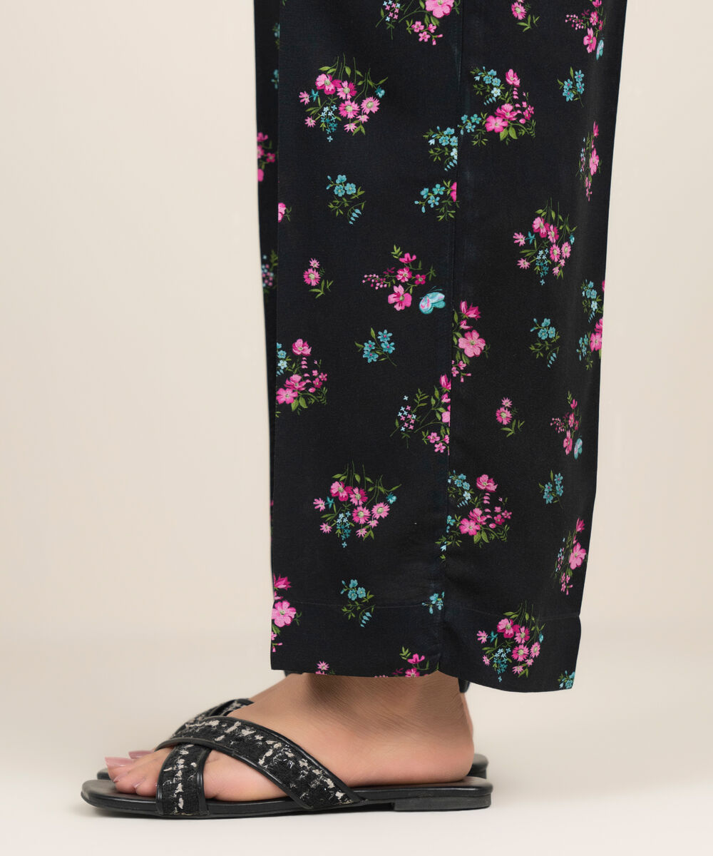 Women's RTW Arabic Cambric Printed Black Straight Pants