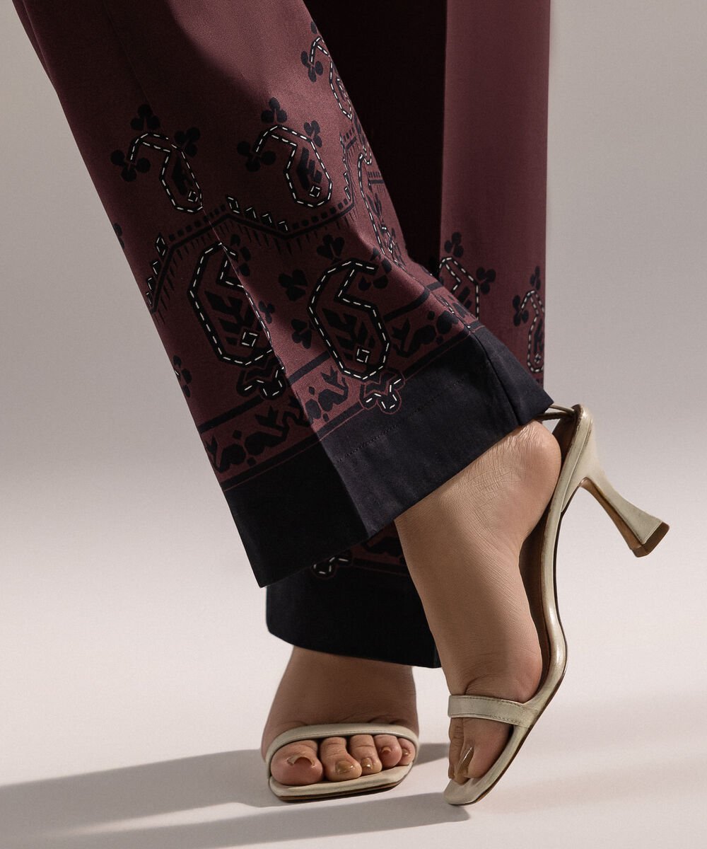 Women's RTW Cambric Printed Brown Straight Pants