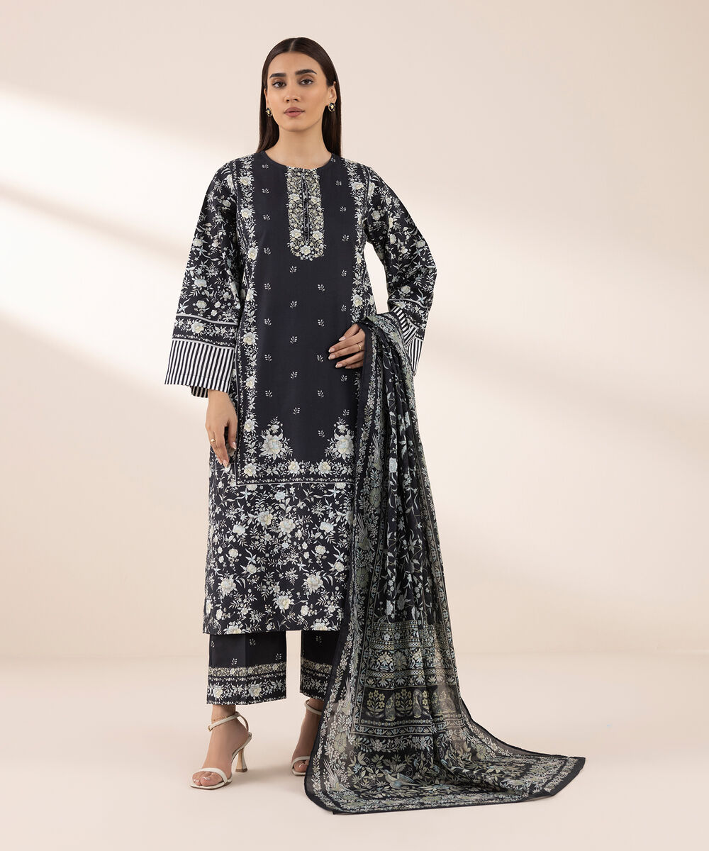 Women's RTW Cambric Black Printed A-Line Shirt