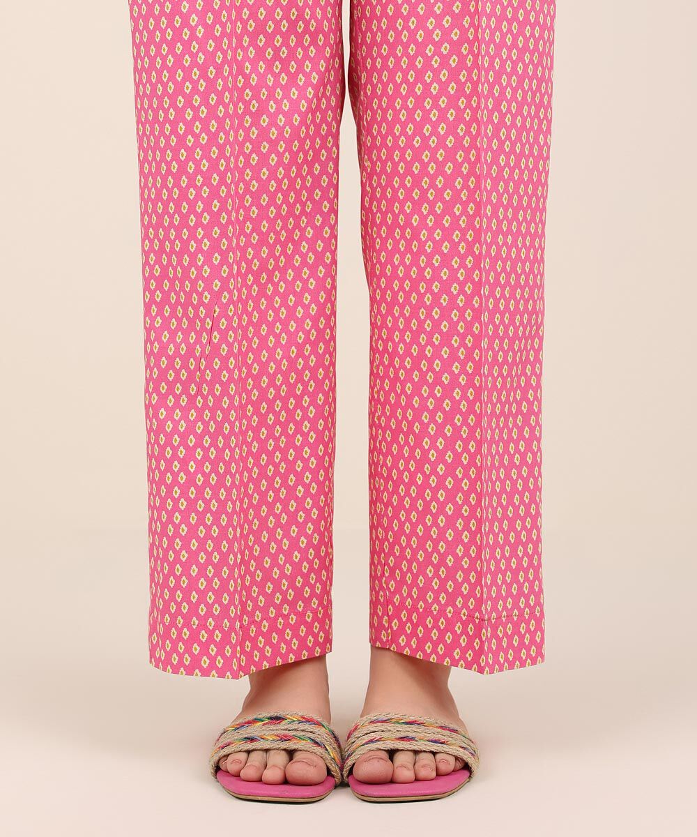 Women's RTW Cotton Viscose Pink Printed Straight Pants