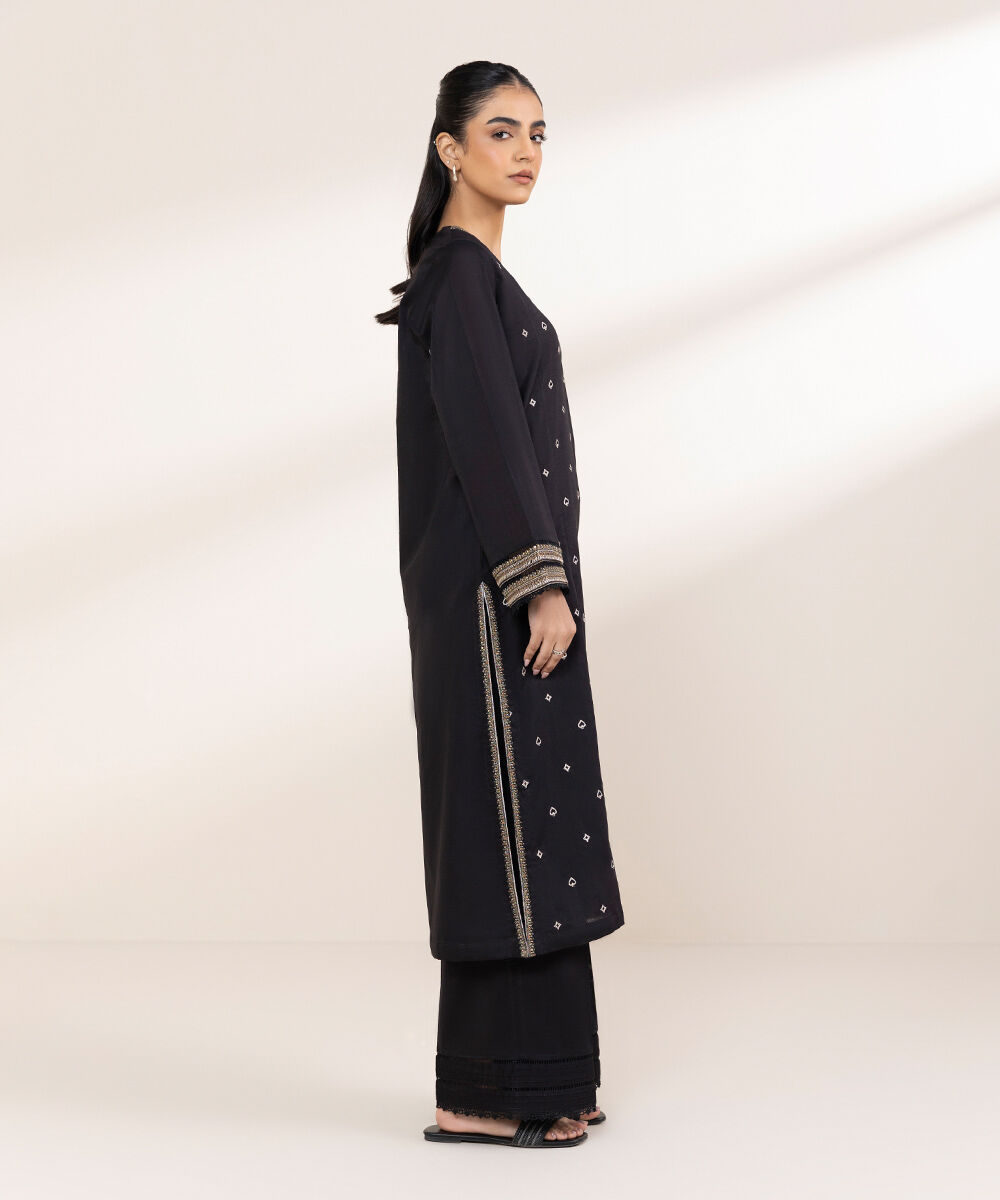Women's Pret Cross Hatch Black Embroidered A-Line Shirt