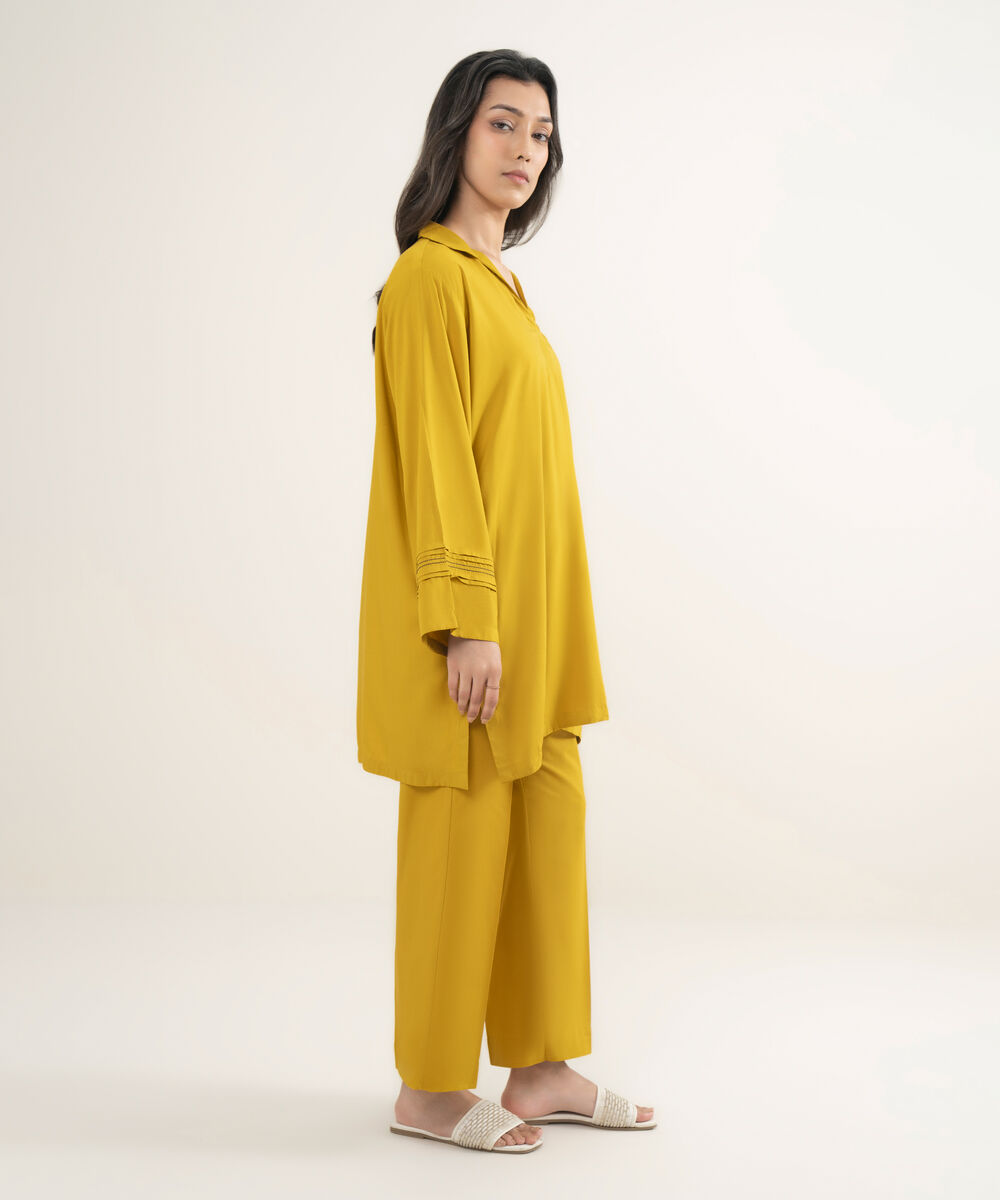 Women's RTW Arabic Lawn Solid Mustard Straight Shirt
