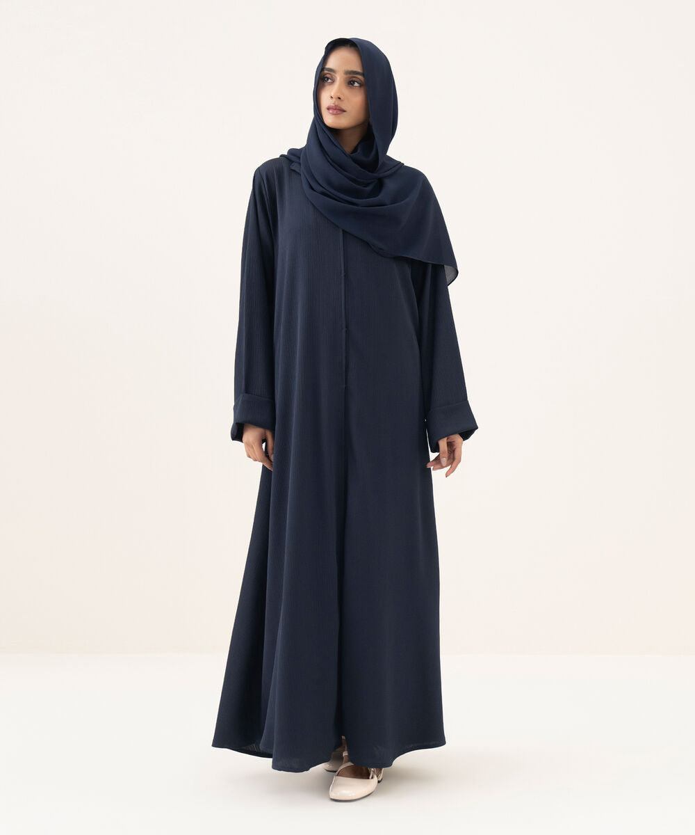 Women's navy blue button through Abaya