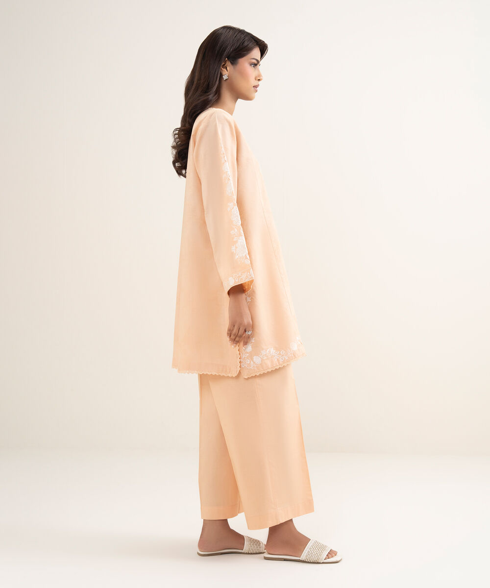 Women's RTW Self Jacquard Embroidered Pink A-Line Shirt