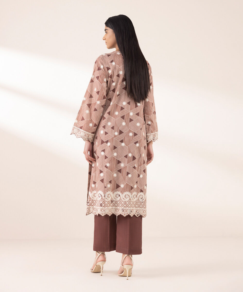 Women's RTW Lawn Brown Embroidered Boxy Shirt