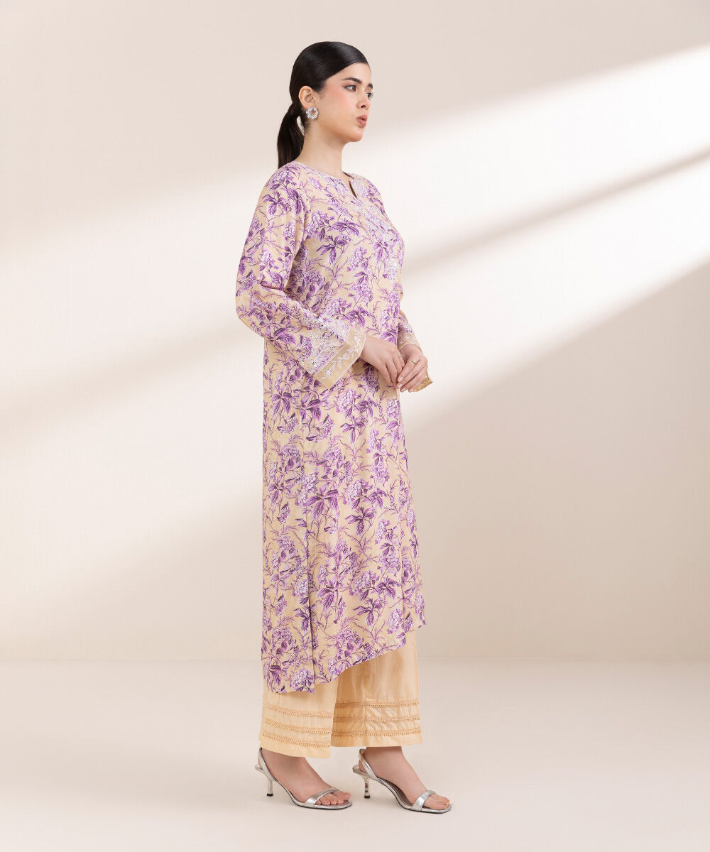 Women's Pret Arabic Lawn Purple Embroidered A-Line Shirt