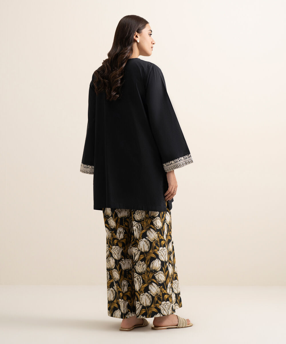 Women's RTW Cambric Embroidered Black Straight Shirt