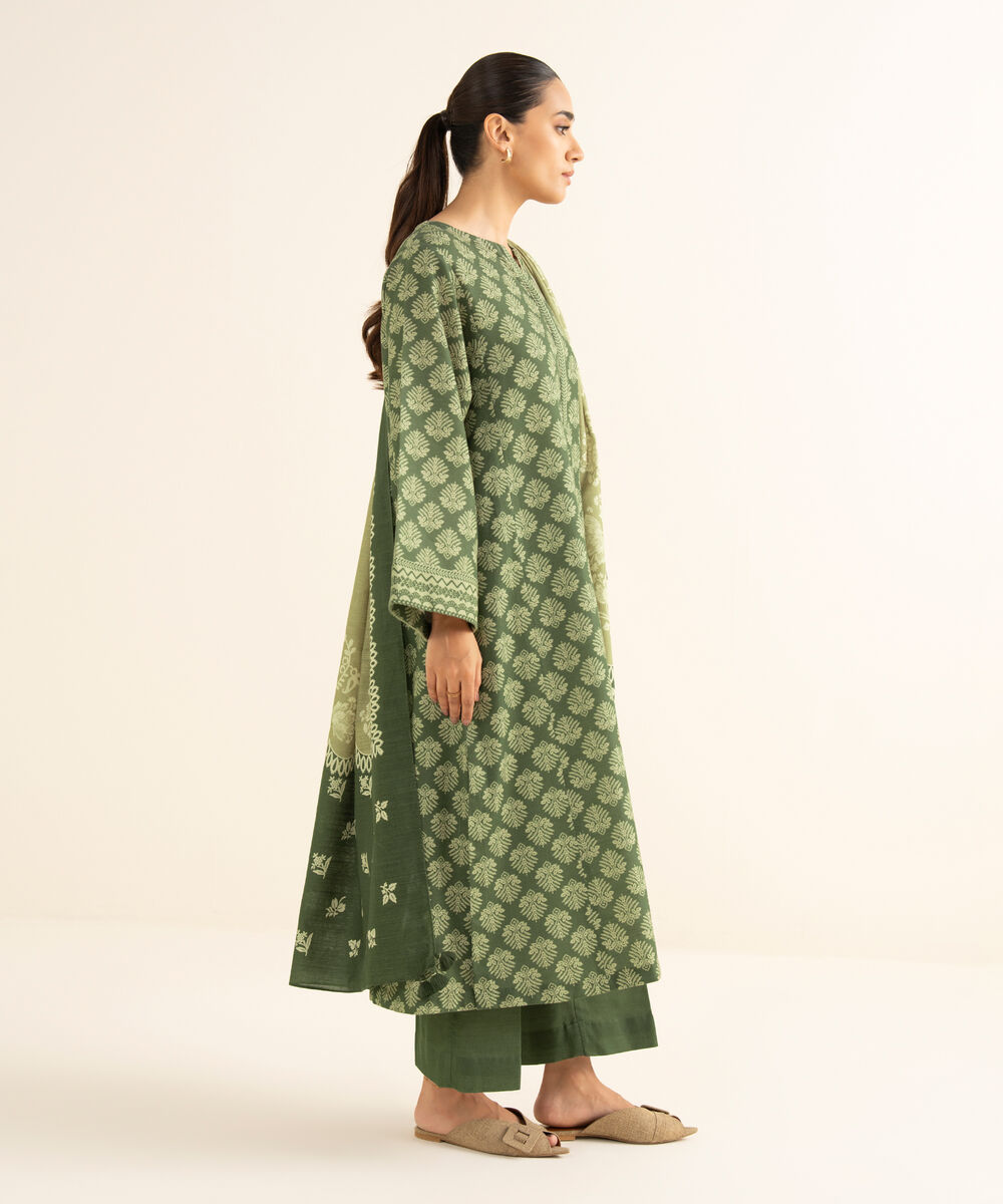 Women's Unstitched Lawn Printed Green 3 Piece Suit