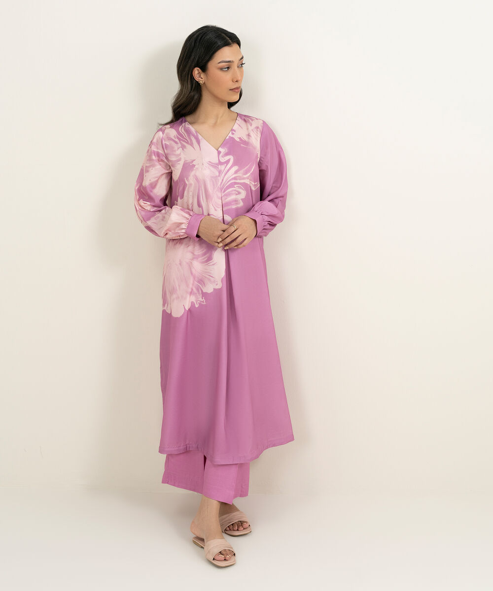 Women's RTW Blended Grip Silk Printed Pink 2 Piece Suit