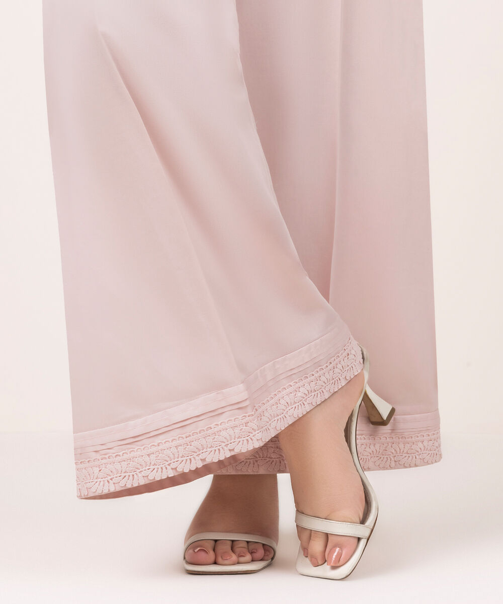 Women's RTW Cambric Solid Pink Flared Pants