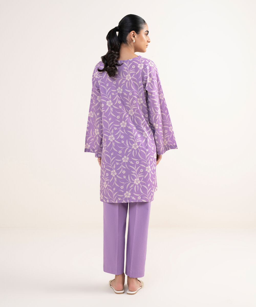 Women's RTW Textured Lawn Purple Embroidered A-Line Shirt