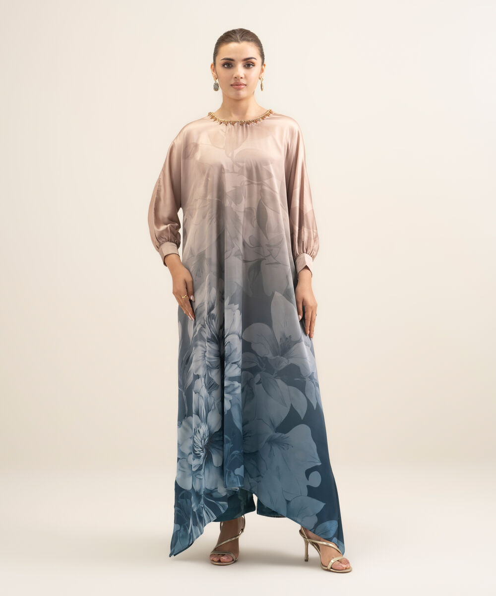 Women's RTW Blended Satin Printed Multi 2 Piece Suit