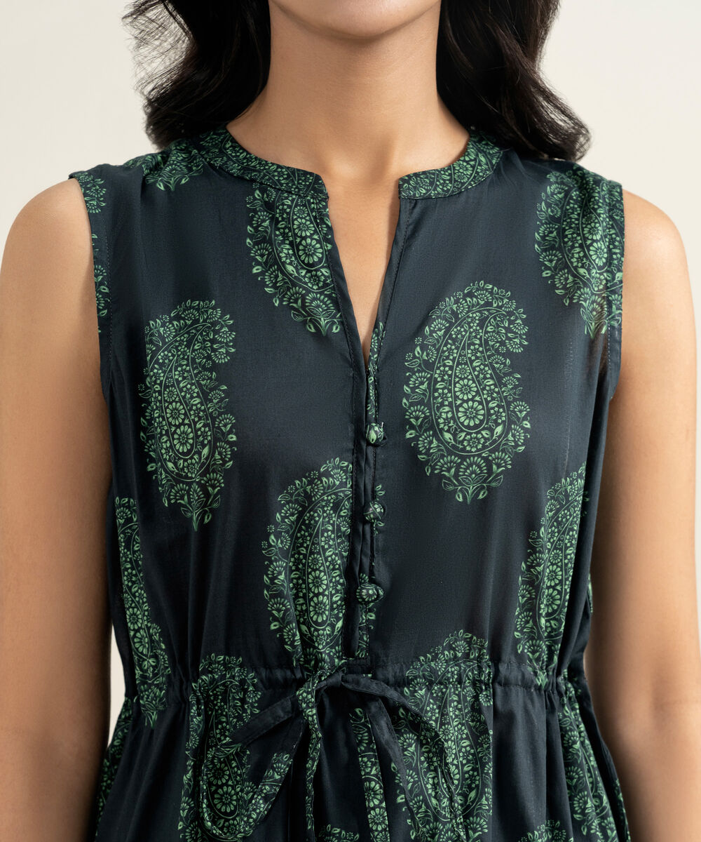 Women's RTW Lawn Printed Black Dress Shirt