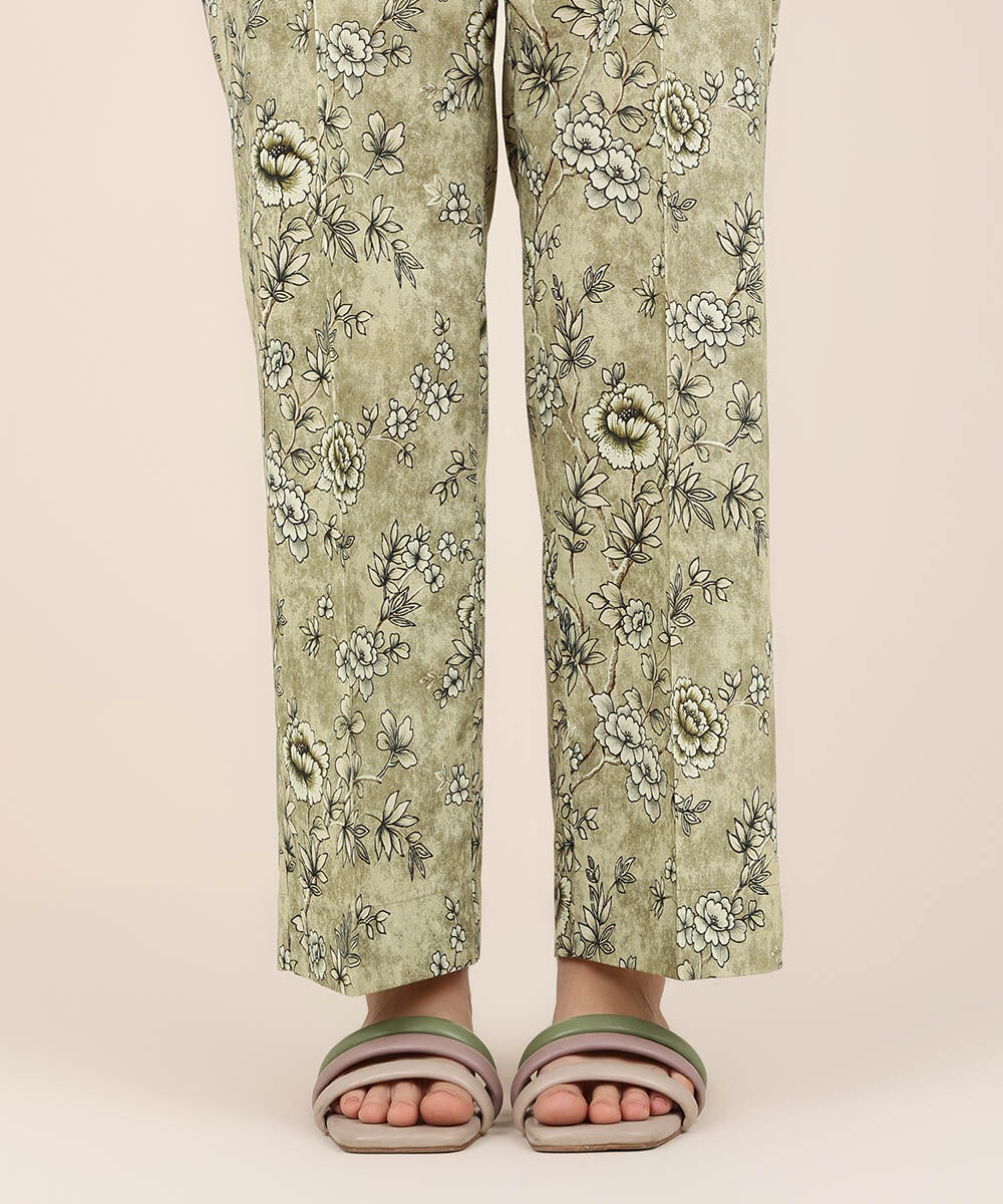 Women's RTW Cotton Viscose Beige Printed Straight Pants