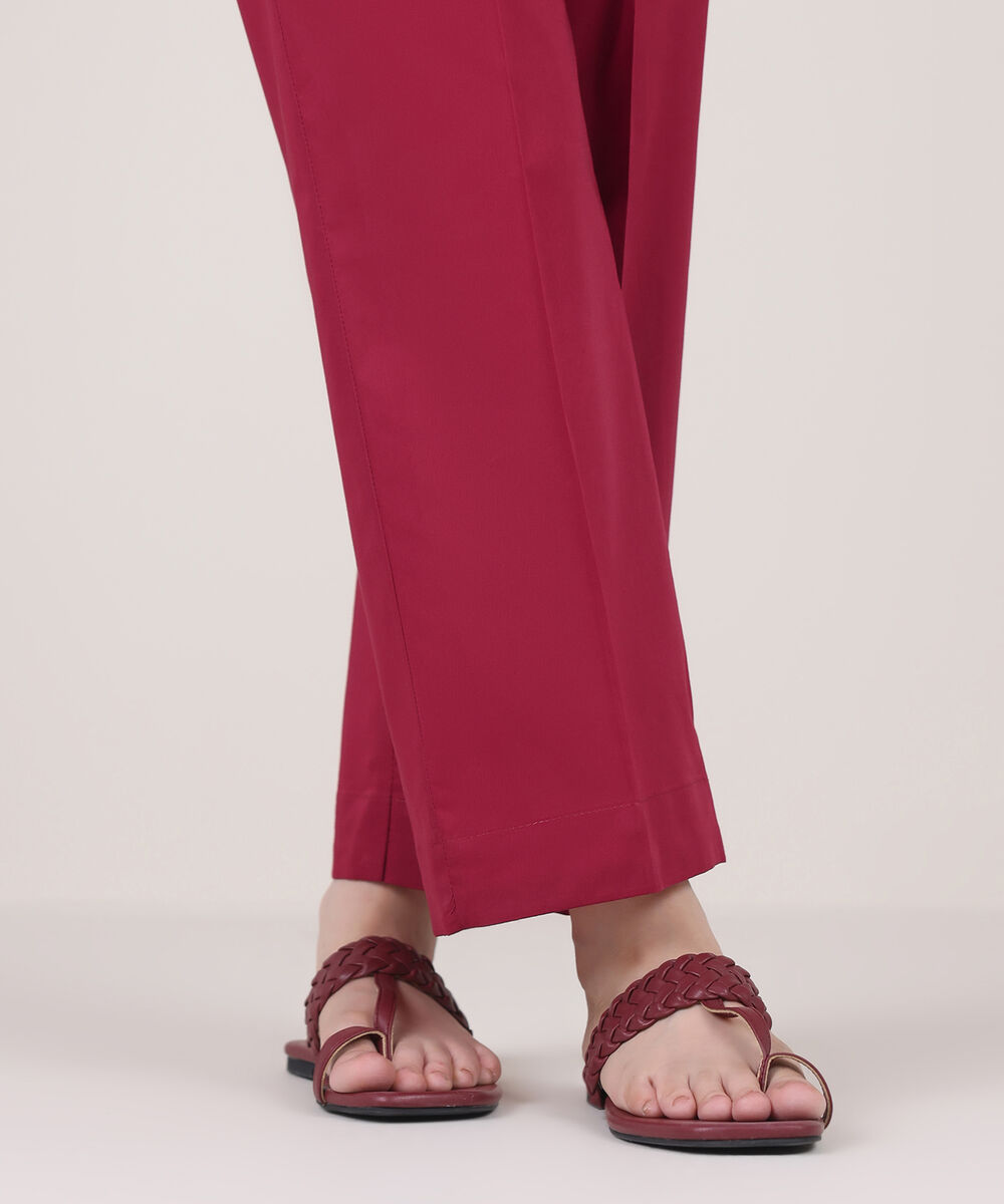 Women's RTW Cambric Red Solid Flared Pants