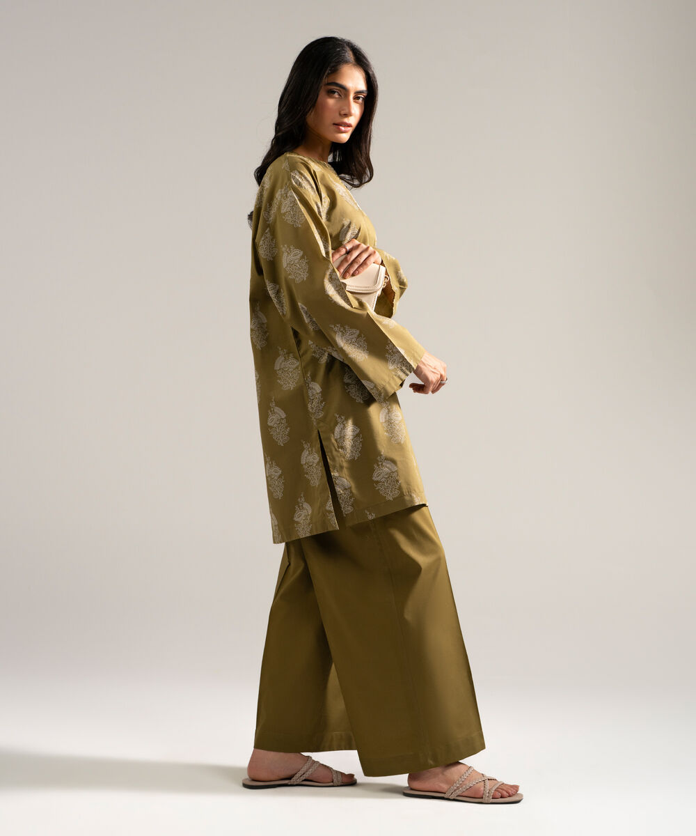 Women's RTW Lawn Printed Green Straight Shirt