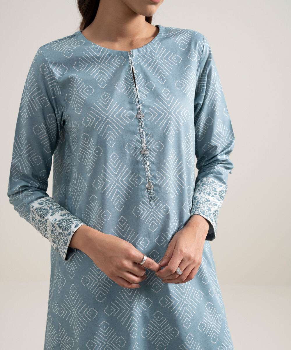 Women's Unstitched Lawn Printed Ice Blue and Off White 3 Piece Suit