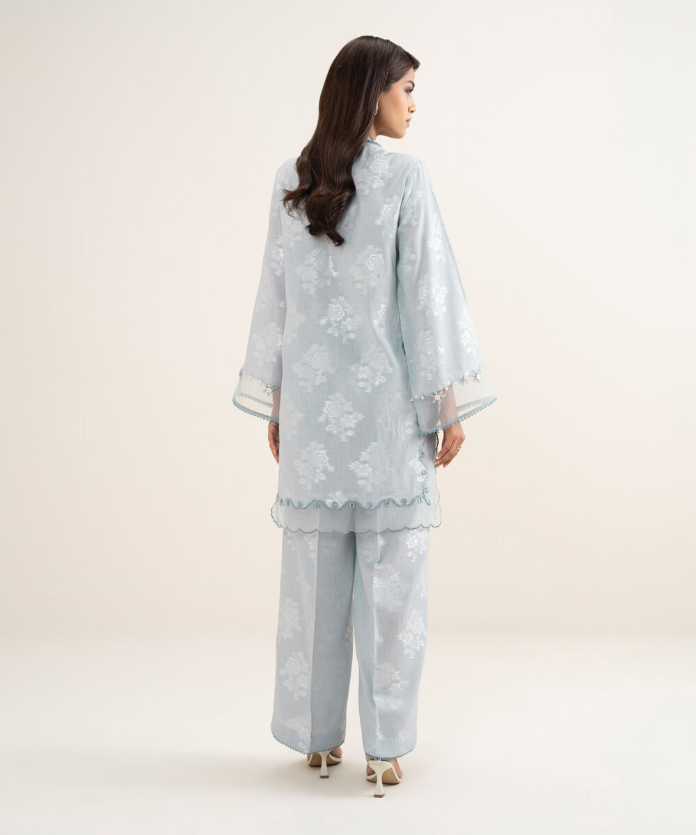 Women's RTW Zari Jacquard Embroidered Blue 2 Piece Suit