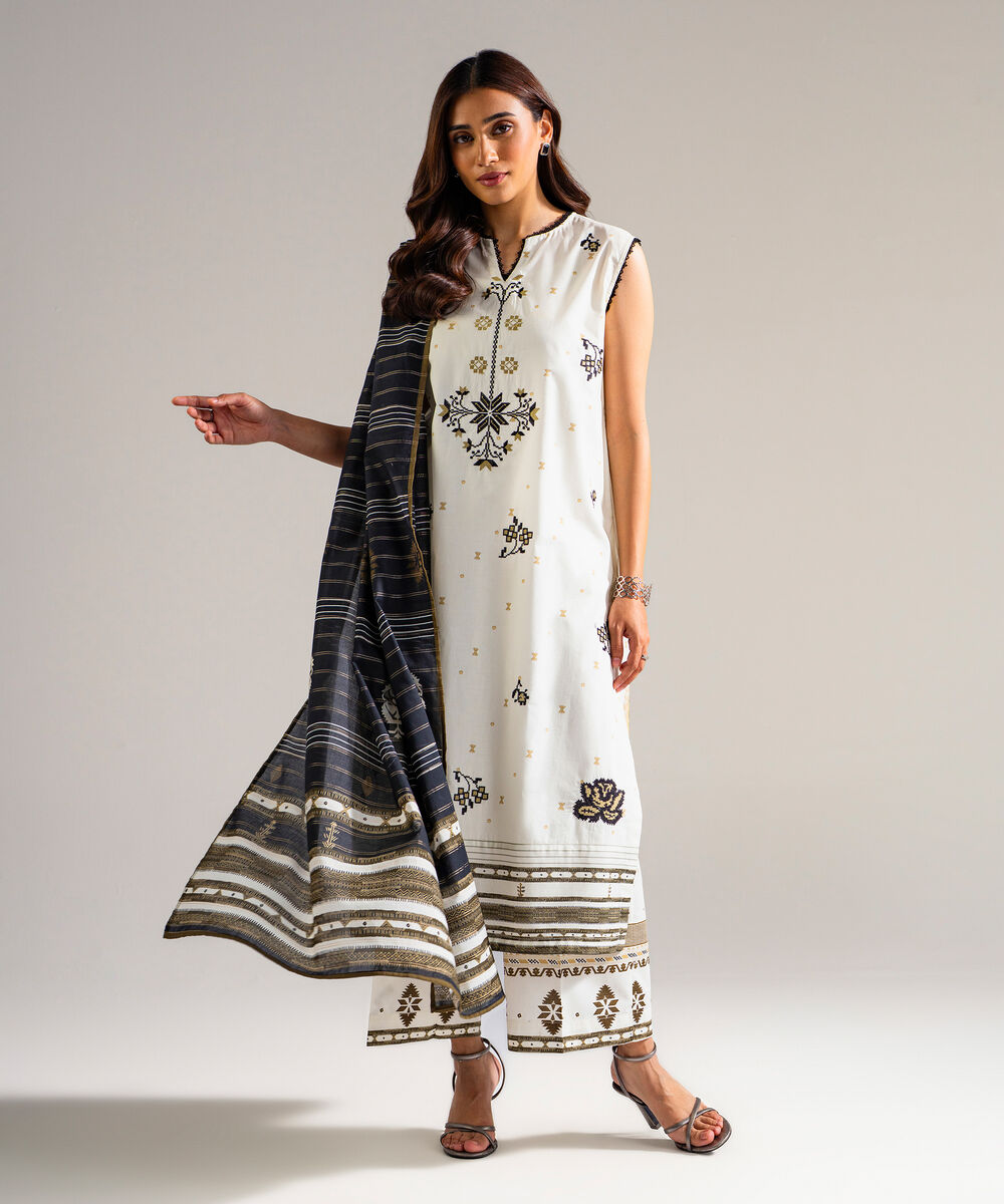 Zari Cotton Printed Black Dupatta