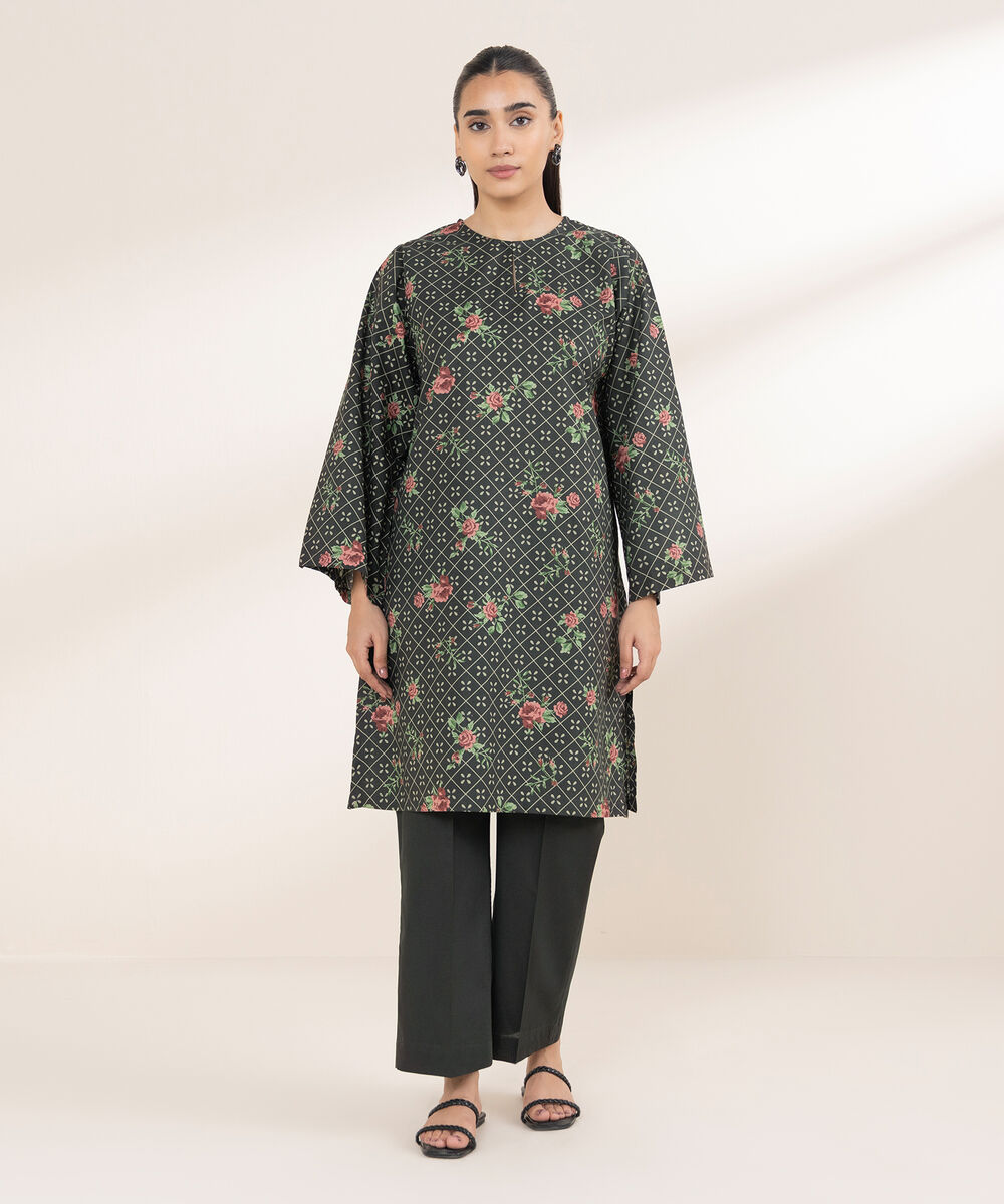 Women's RTW Lawn Black Printed Boxy Shirt