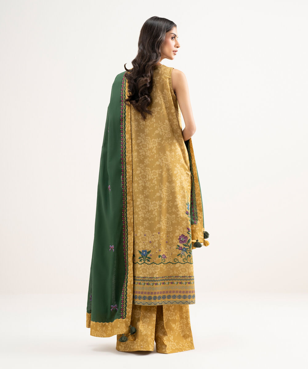 Women's Unstitched Lawn Embroidered Yellow 3 Piece Suit