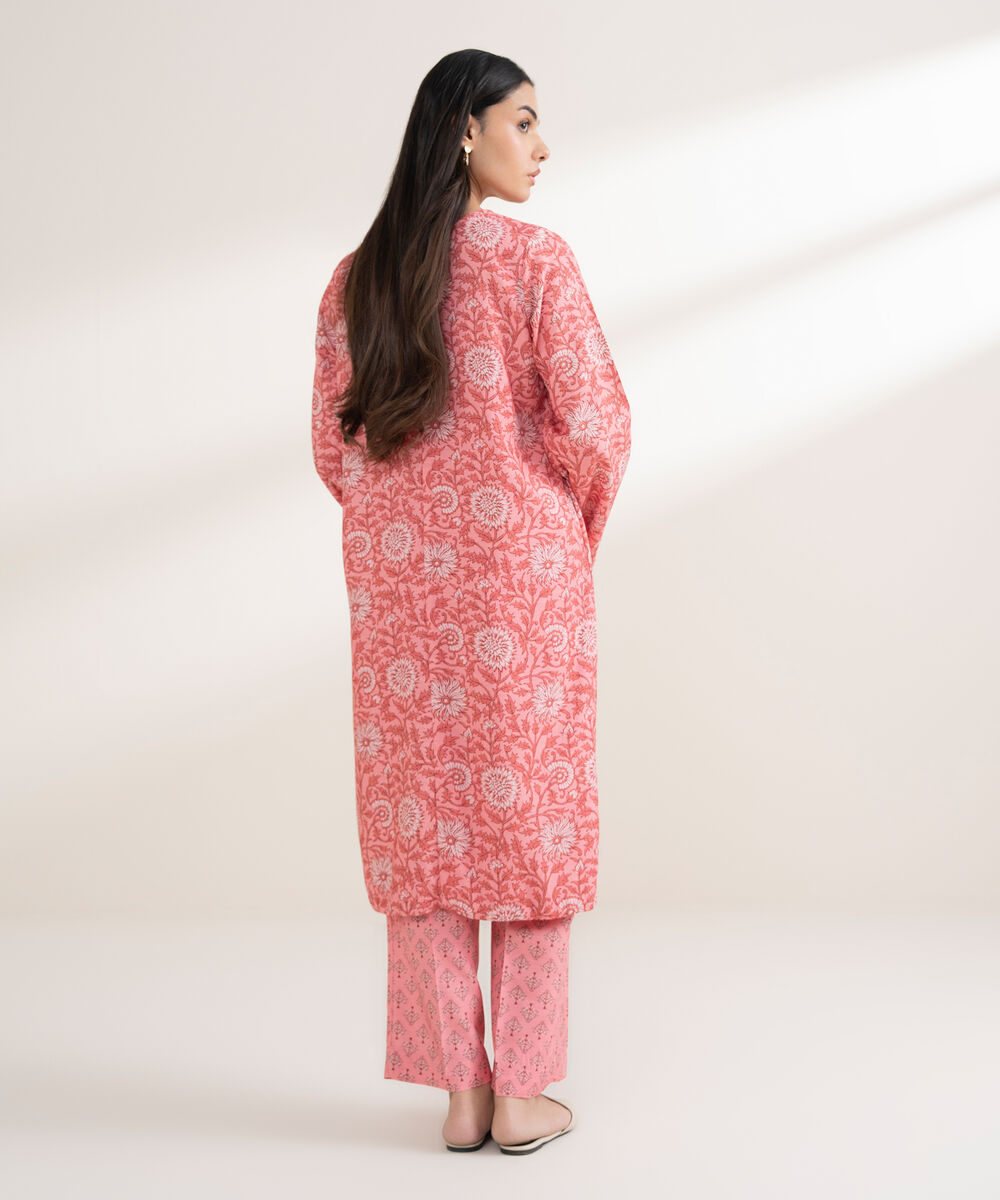 Women's RTW Arabic Khaddar Printed Straight Pink Shirt