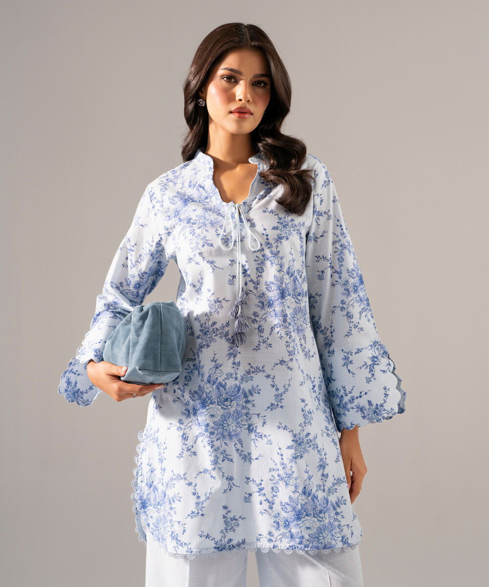 Women's RTW Cross Hatch Printed Ice Blue Straight Shirt