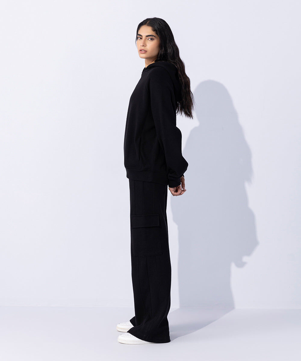 Woman - Black Raised Ribbed Hoodie