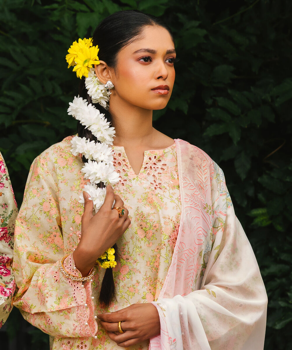 Women's RTW Zari Cotton Embroidered Yellow Straight Shirt