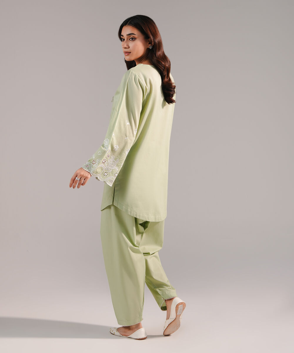 Women's RTW Crosshatch Embroidered Mint Green Straight Shirt