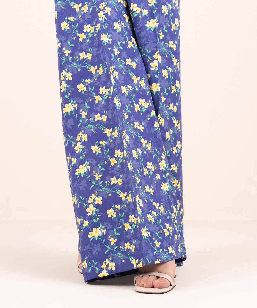 Woman - Purple Printed Cotton Flared Pants