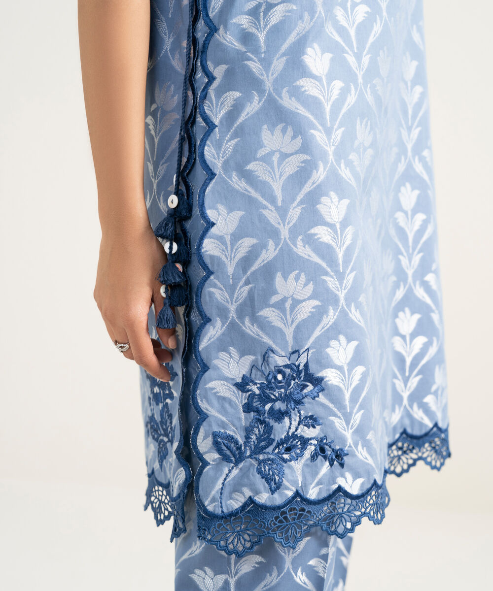 Women's RTW Extra Weft Jacquard Embroidered Blue 2 Piece Suit