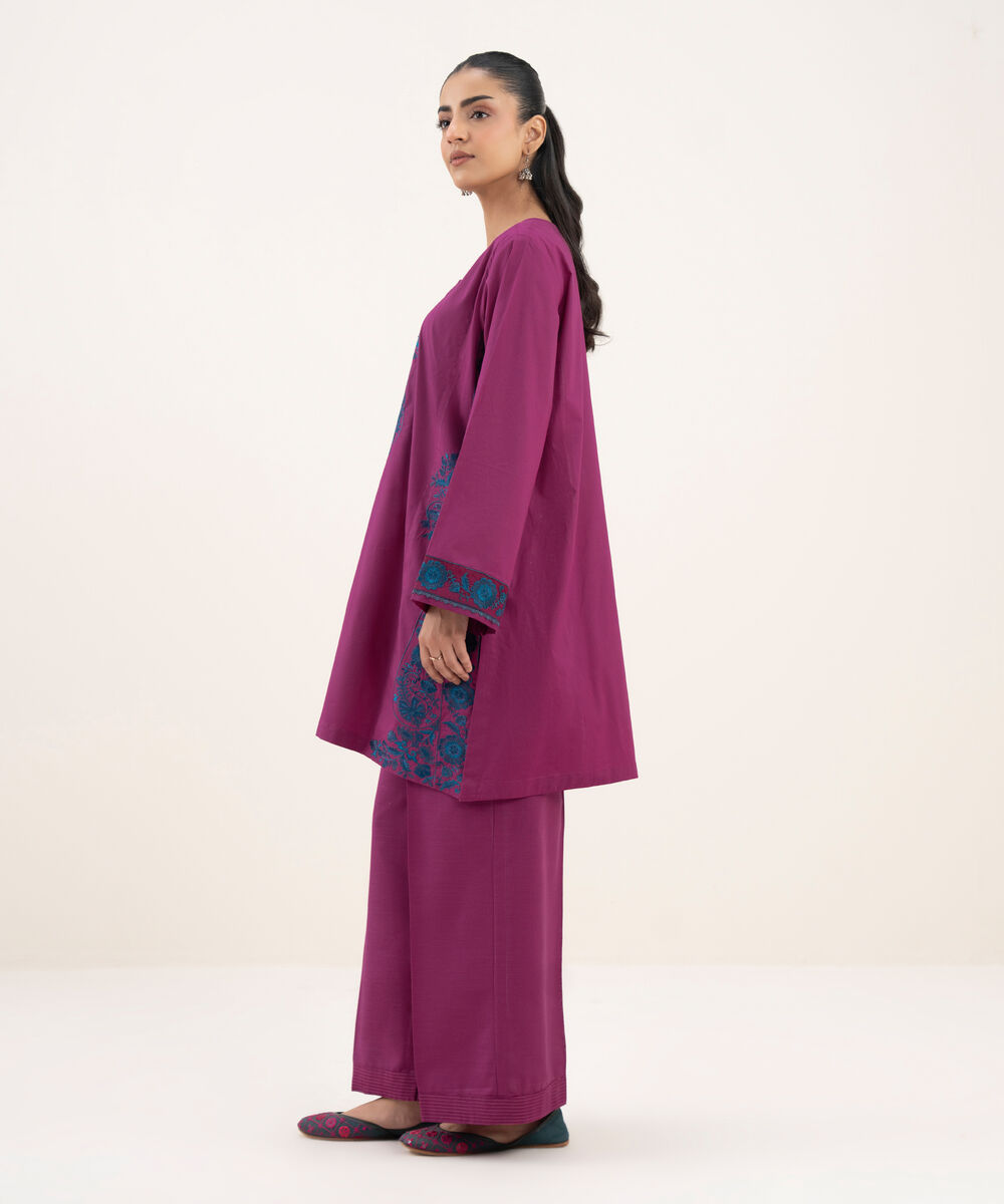 Women's RTW Cotton Embroidered A-Line Pink Shirt