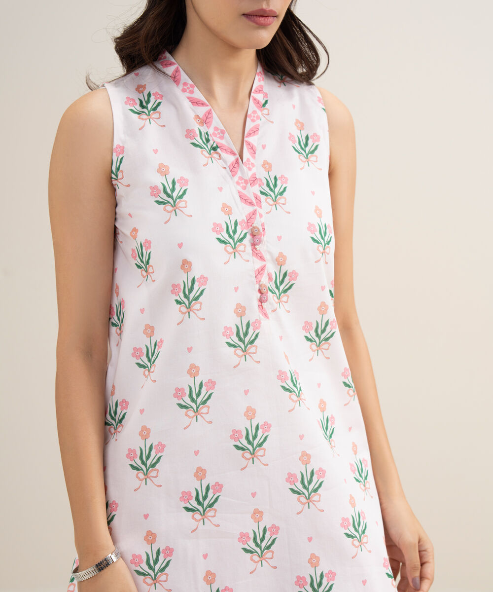 Women's Unstitched Lawn Printed Off White 3 Piece Suit