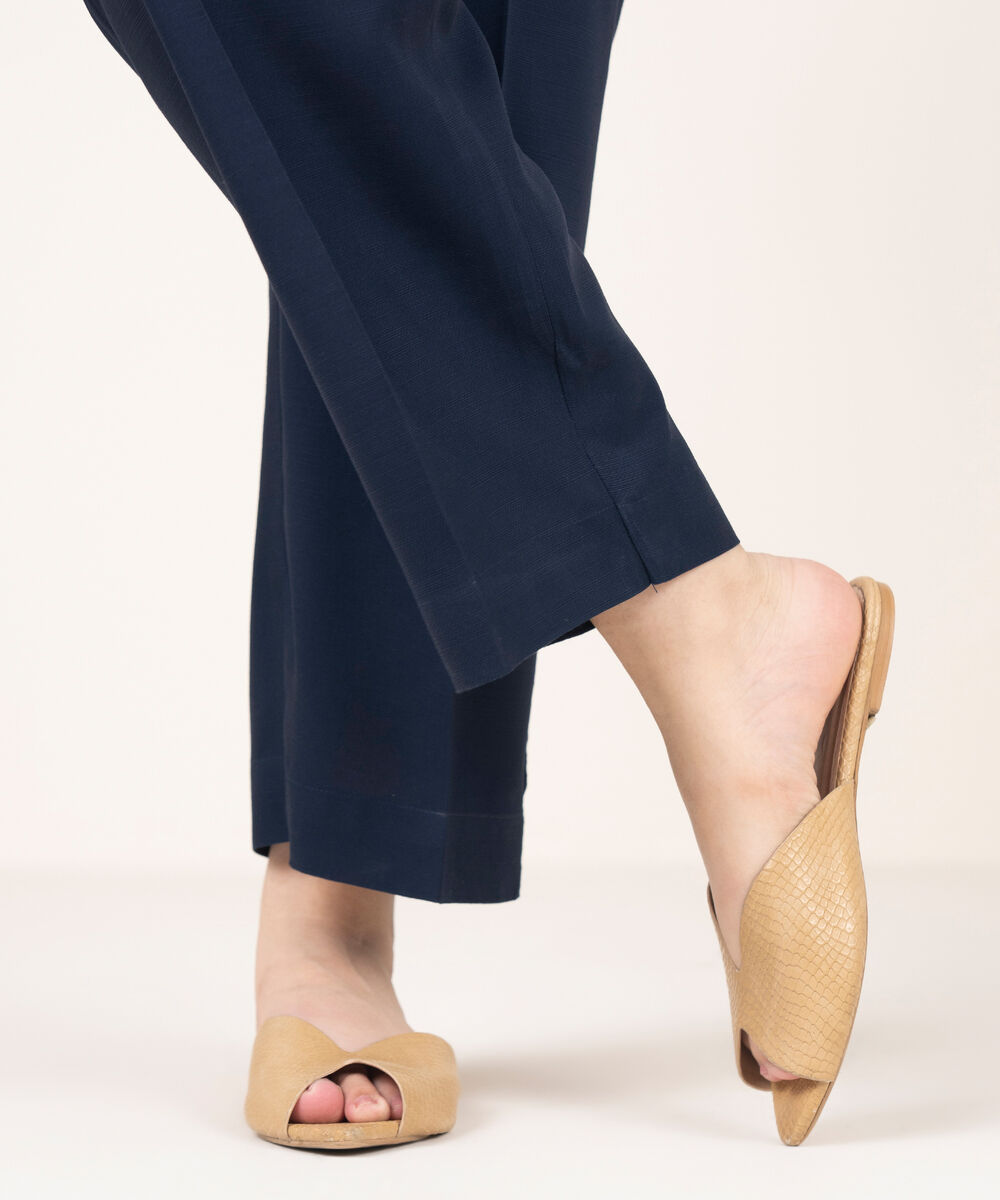 Women's RTW Arabic Khaddar Solid Navy Blue Straight Pants