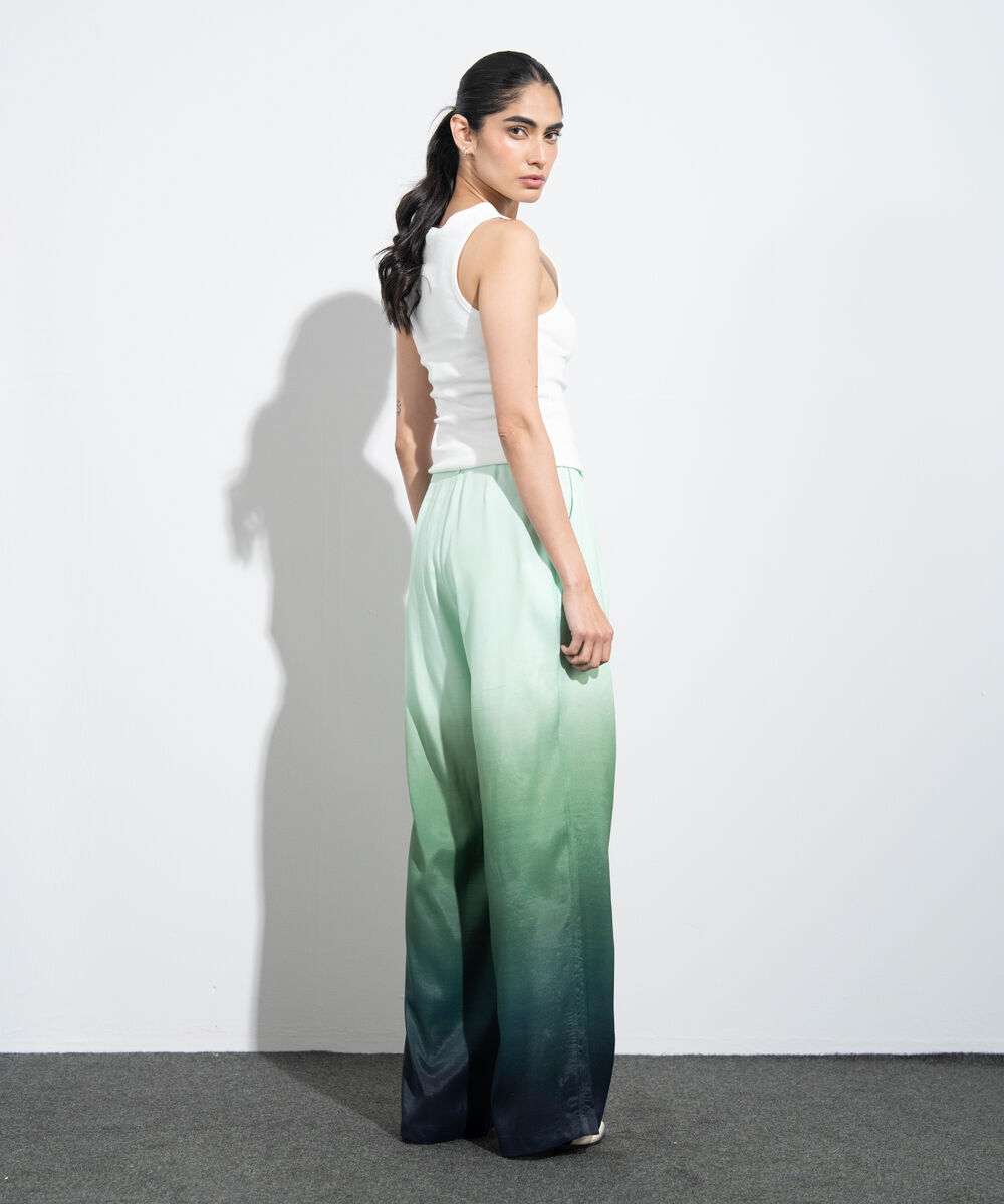 Women's Western Multi Ombre Print Wide Leg Trousers