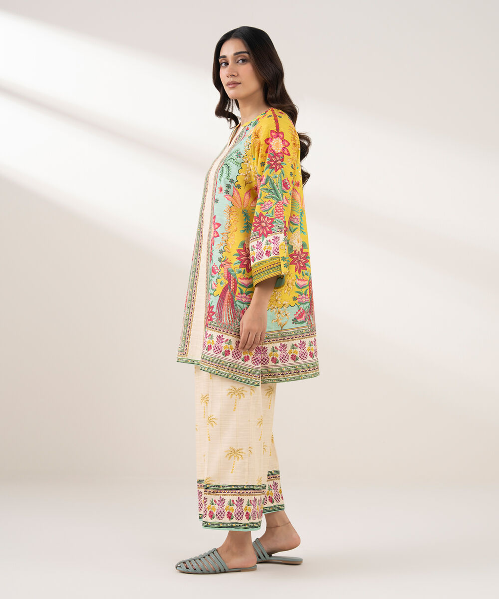 Women's RTW Light Khaddar Printed Straight Yellow Shirt