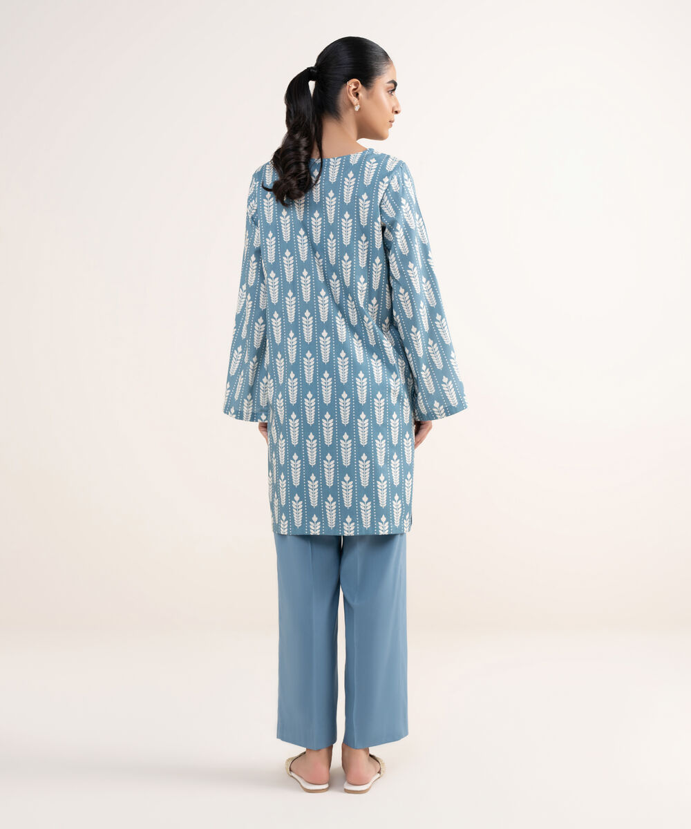 Women's RTW Lawn Viscose Blue Printed A-Line Shirt