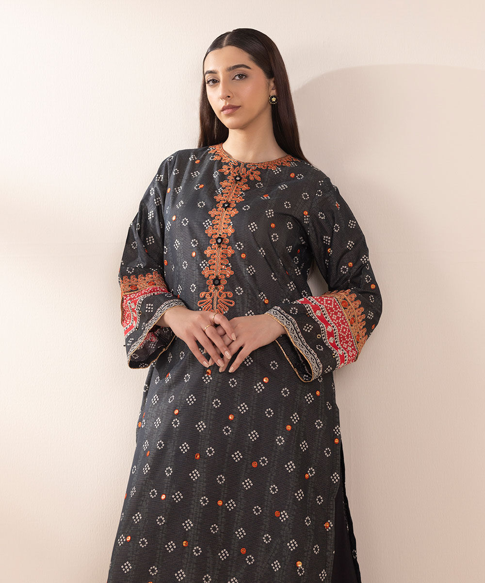 Woman - Black Embroidered Zari Lawn Shirt
