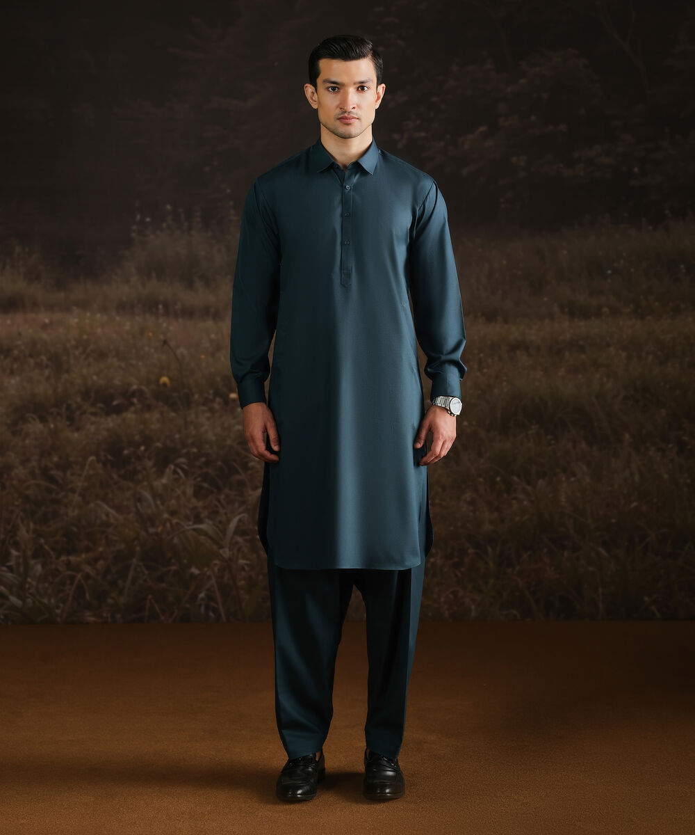 Men Unstitched Cotton Blue Full Suit Fabric