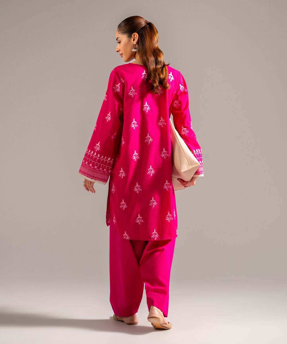 Women's RTW Dobby Embroidered Pink 2 Piece Suit