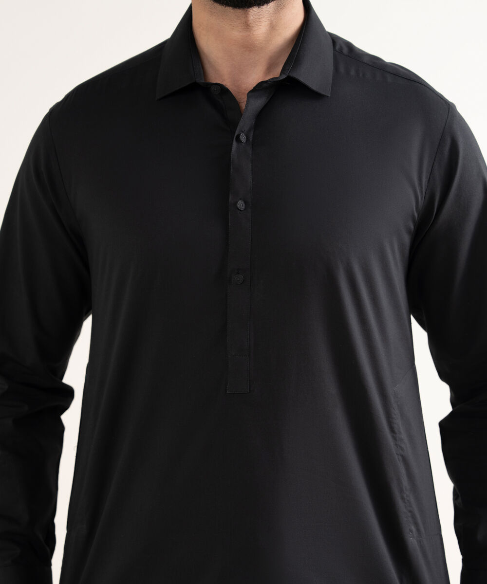 Men's Latha Plain Black Kameez Shalwar